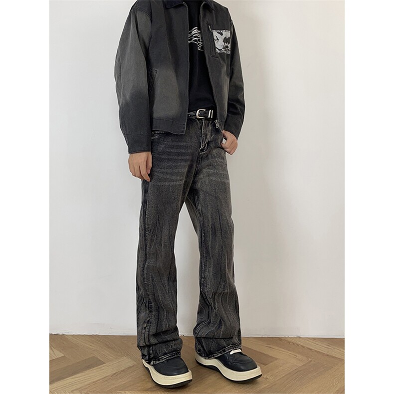 B221美式ins高街暗黑重工艺宽松微喇牛仔裤LK23128-P60控78,男装牛仔裤,电商B221