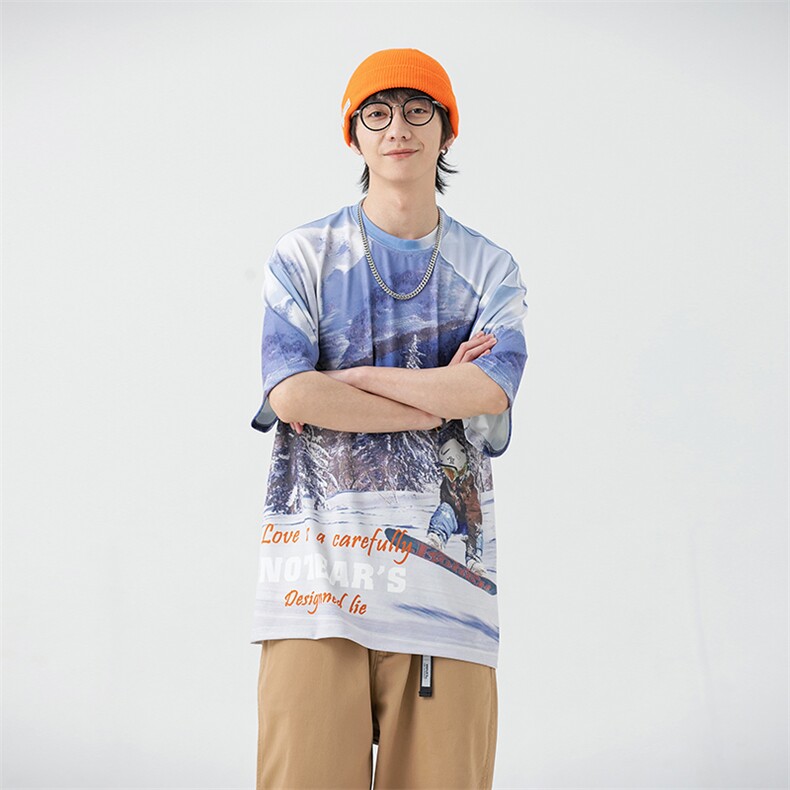 2024夏新款情侣风满版印花冰丝宽松圆领短袖T恤上衣T2226-P40,男装T恤,星座914-3