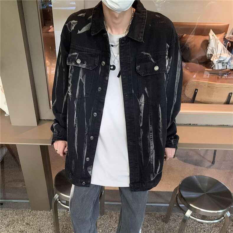 春秋季ins港风水洗扎染渐变宽松百搭牛仔夹克外套男女情侣上衣,男装夹克,星座601-1