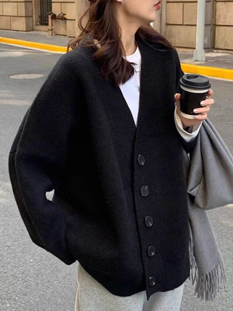 开衫女V领纯色秋冬新款百搭外套毛衣针织上衣,女装羊毛衫,恒恩羊绒