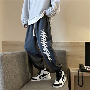欧美高街vibe复古束脚牛仔裤男宽松直筒裤子设计感小众N223-p40图片