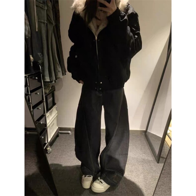 美式cleanfit毛茸茸座山雕连帽夹克棉服男女冬季加厚短款工装外套,男装夹克,四季星座505