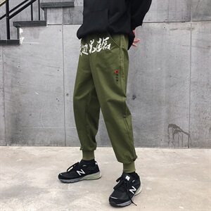 国潮中文刺绣束脚工装裤男嘻哈街头休闲裤N016-P35图片