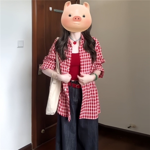 早秋韩系格子防晒长袖衬衫衬衣女多巴胺情侣上衣1008-LN3877-P38