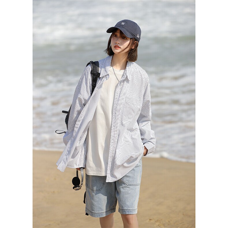 春季新款休闲长袖衬衫少年感简约日系学院上衣外套3410P45，女装衬衫，星座710