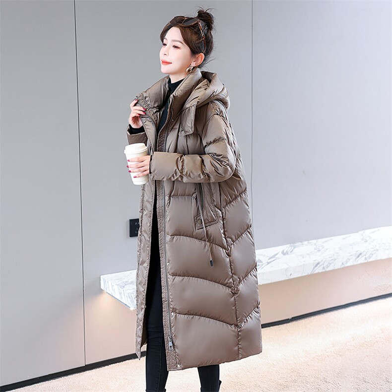 高端设计感长款连帽90白鹅绒2024女冬季新款过膝气质显瘦羽绒外套,女装羽绒服,火爆靓佳人