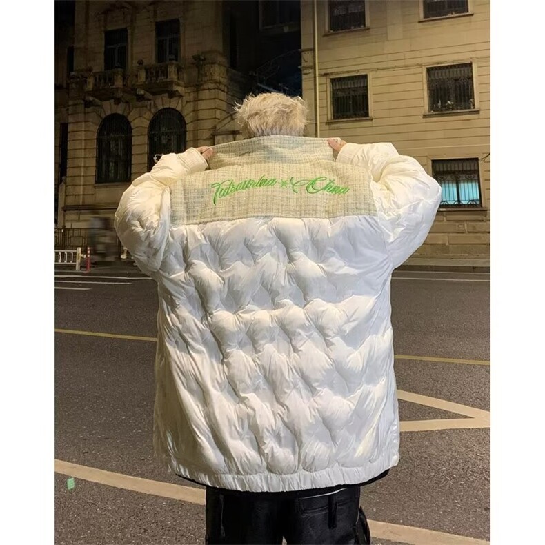 小香风拼接棉服男冬季韩系小众高级感潮牌棉衣慵懒风情侣加厚,男装棉衣,星座410-6（原星座1304-1）