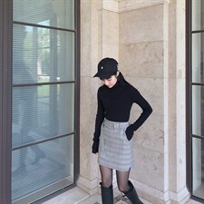 格子a裙半身裙女春秋2021新款高腰经典韩版显瘦小个子包臀短裙，女装半身裙，潮品会