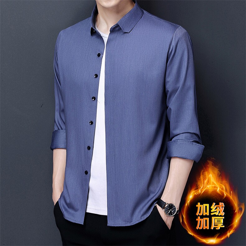 YL6911男士2023年冬季长袖加绒衬衫商务休闲修身衬衣P90图片