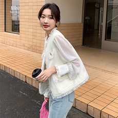 法式小香风流苏马甲连衣裙两件套女春秋新款轻熟风白色气质长裙子，女装套装/套裙，纯色衣恋