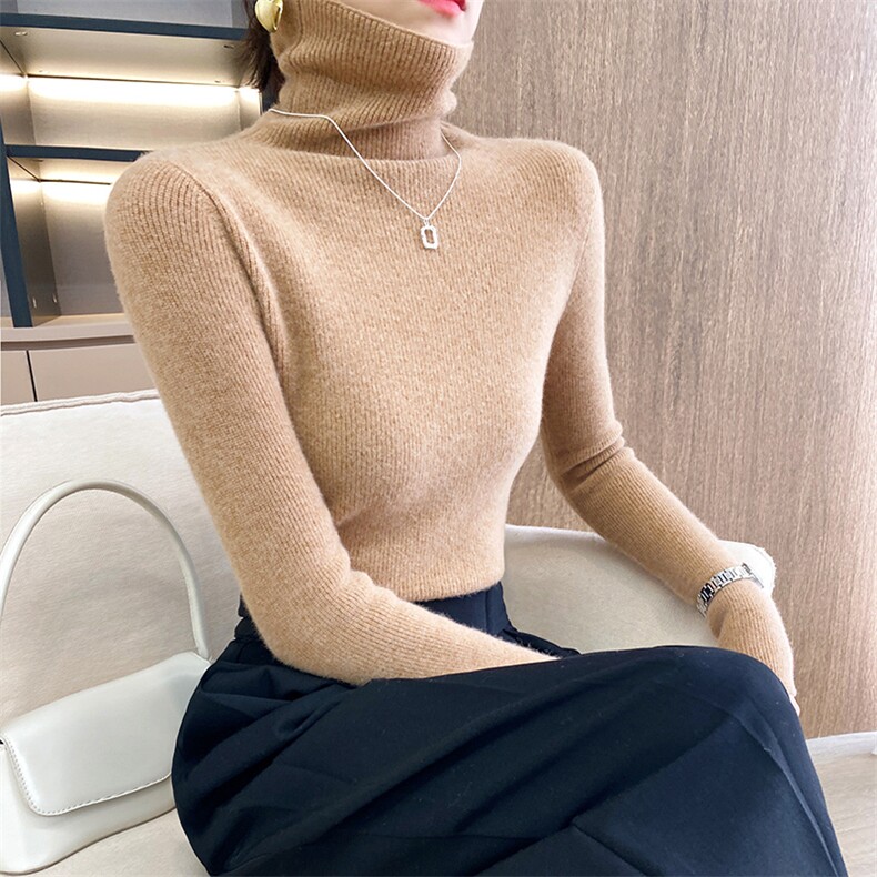 羊毛元宝针堆堆领长袖套头纯色2024年秋季羊毛衫,女装羊毛衫,丹芙娇羊绒