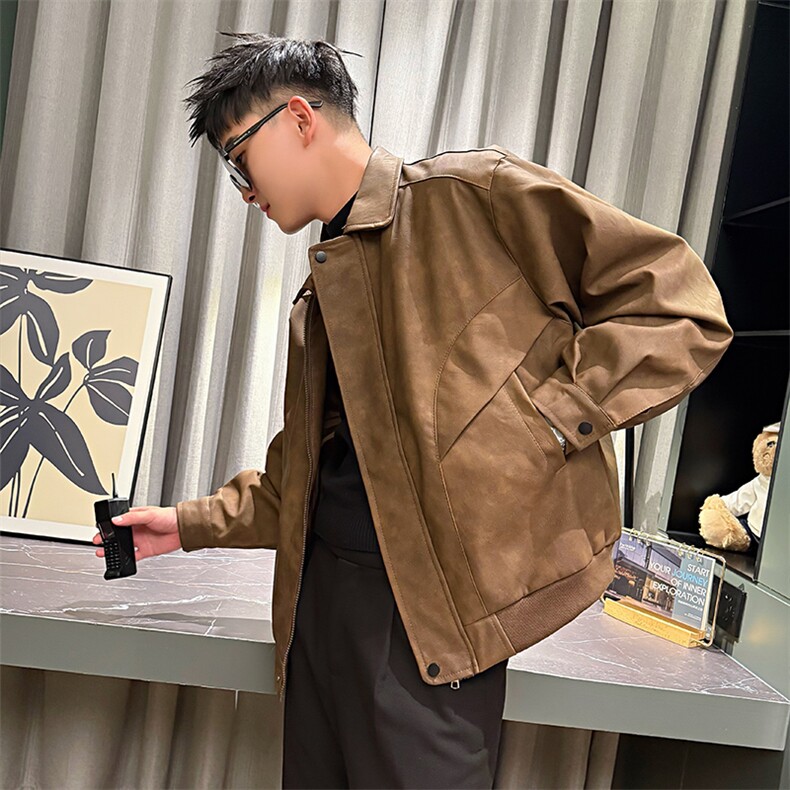 AF200/P108控148秋季社会小伙高级翻领设计感PU外套夹克外套男图,男装夹克,星座305B-1