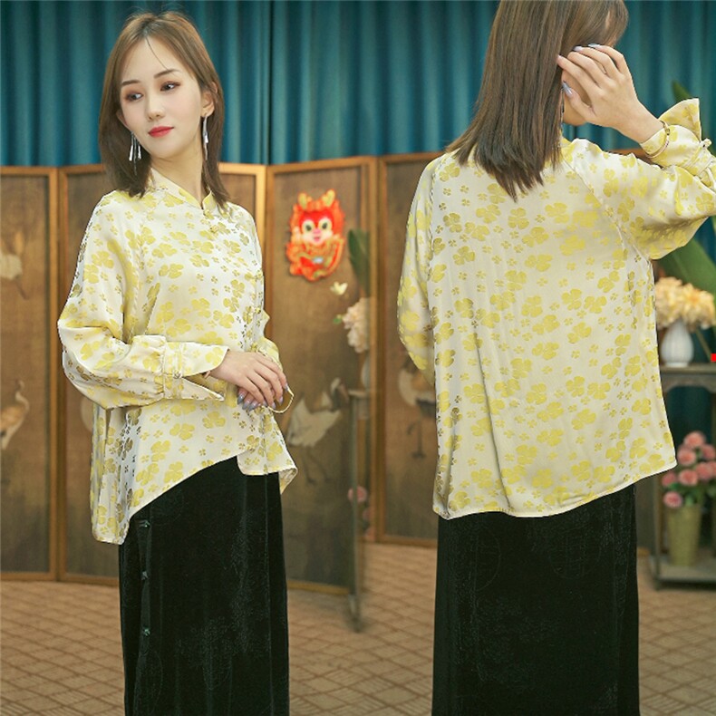 现货2024春季新款简约刺绣盘扣衬衫新中式穿搭上衣B09，女装衬衫，非你不可新中式