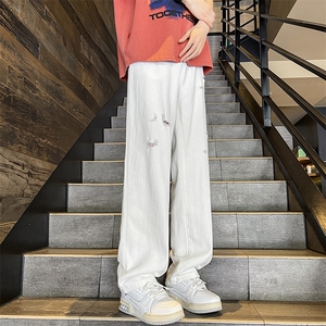 夏季潮牌破洞牛仔裤新款宽松直筒裤图片