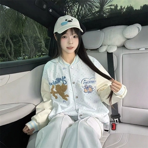 美式刺绣爱心丘比特波点棒球服女宽松韩系慵懒风夹克早秋外套图片