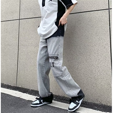美式高街牛仔裤男韩版潮流做旧字母拉链2023秋夏ins长裤RK787-P60，男装牛仔裤，星座412-3
