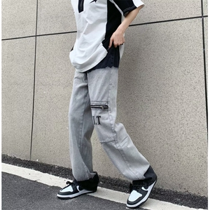 美式高街牛仔裤男韩版潮流做旧字母拉链2023秋夏ins长裤RK787-P60图片