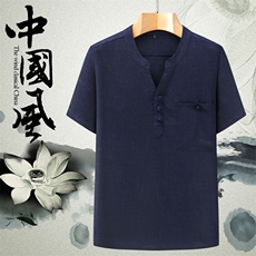 主推中年亚麻T恤风半袖爸爸宽松休闲男棉麻上衣YD973-P55，男装T恤，星座1105-3