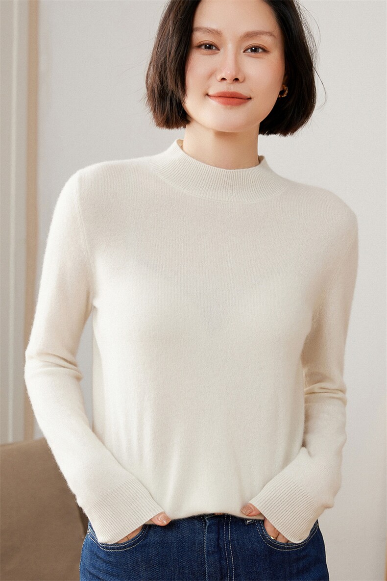 2025春秋新款羊绒衫女100纯山羊绒套头通勤长袖简约百搭针织衫,女装羊绒衫,绒又羊绒