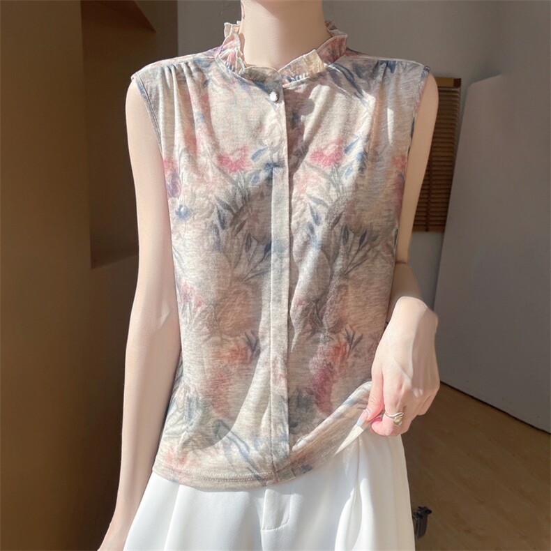 夏季轻薄开衫薄款无袖宽松女针织衫圆领开衫图片