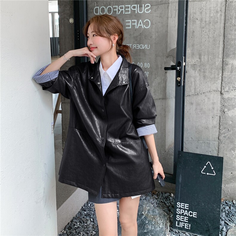 复古韩版皮衣女2025秋装新款中长款外套PU皮夹克今年流行黑色外套,女装短外套,意芙