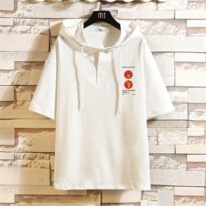 LD54093-P45 连帽短袖t恤男大码胖子带帽五分袖中袖 砖墙挂拍图片