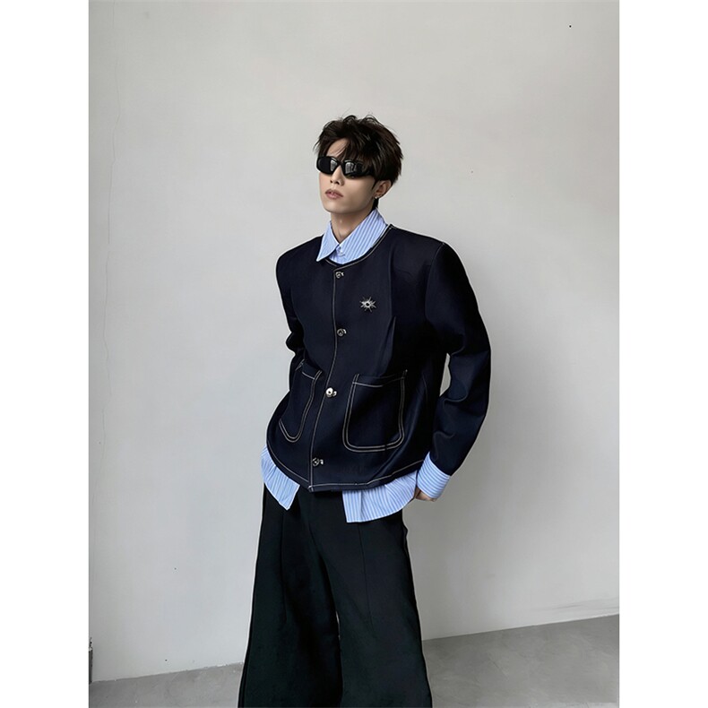 网图慎用假两件设计衬衫领高智感垫肩外套男夹克春季JK016P138,男装夹克,星座512-1（原513-3）