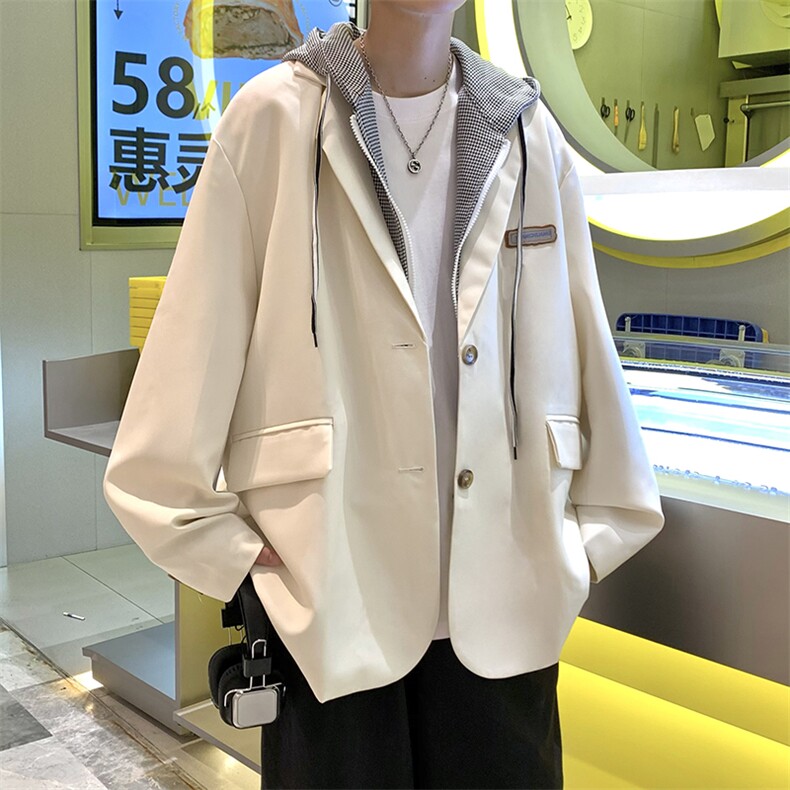 假两件西装外套男韩版潮流拼色格子2023春秋新款ins西服W3140-P68,男装西服,星座412-2