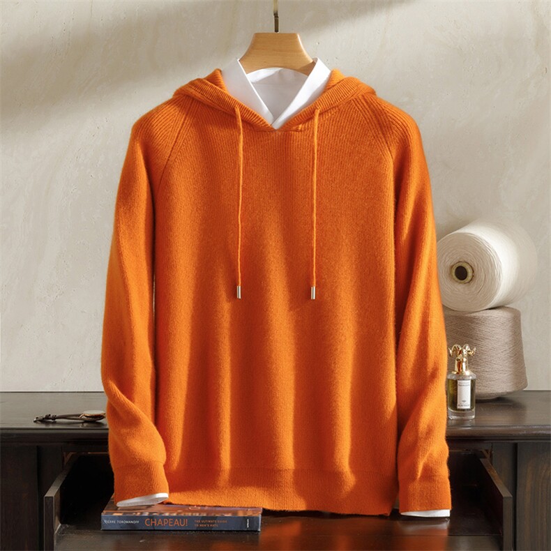 2025春秋新款羊绒衫女100纯山羊绒休闲连帽纯色上衣宽松针织套衫，男装羊绒套衫，澳坤羊绒