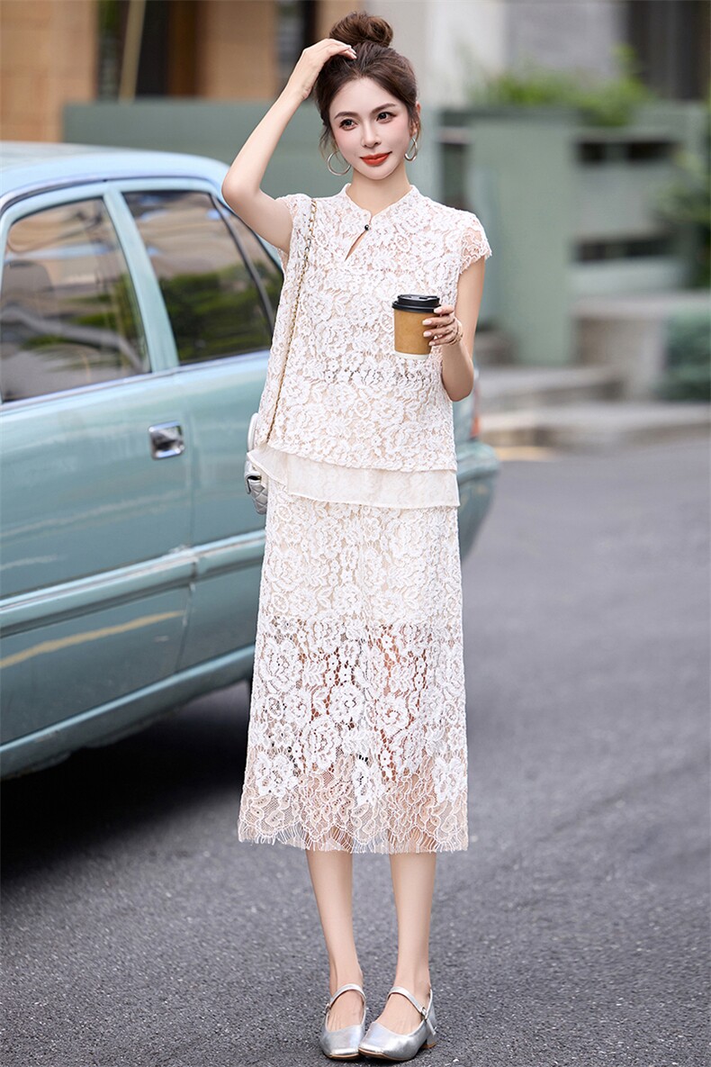 新中式国风套装裙2025夏日新款独特漂亮大方得体蕾丝穿搭一整套女,女装套装/套裙,流量+