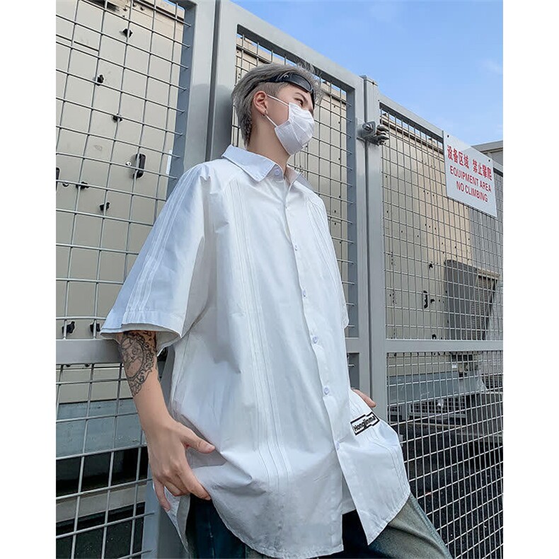 DA3-P40美式条纹设计短袖衬衫男女同款夏季潮牌宽松休闲百搭半袖,男装衬衫,星座603-2