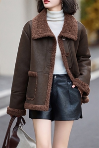 皮毛一体仿羊羔毛外套女短款2024新款秋冬季加绒机车服加厚皮夹克图片