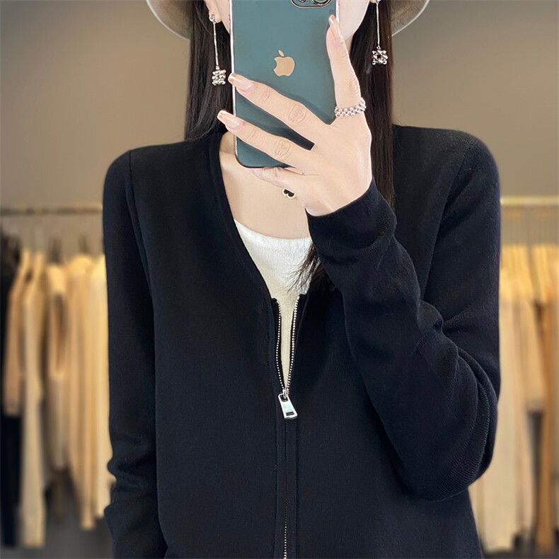 拼色假两件针织开衫女2025早春新款套头打底衫休闲百搭短外套上衣,针织衫/毛衣,秋虹羊绒