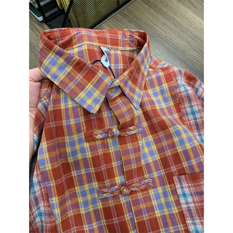 新中式男装小香风格子衬衫男外套立领盘扣风衬衣CS558-P50,男装衬衫,星座1007（原301D）
