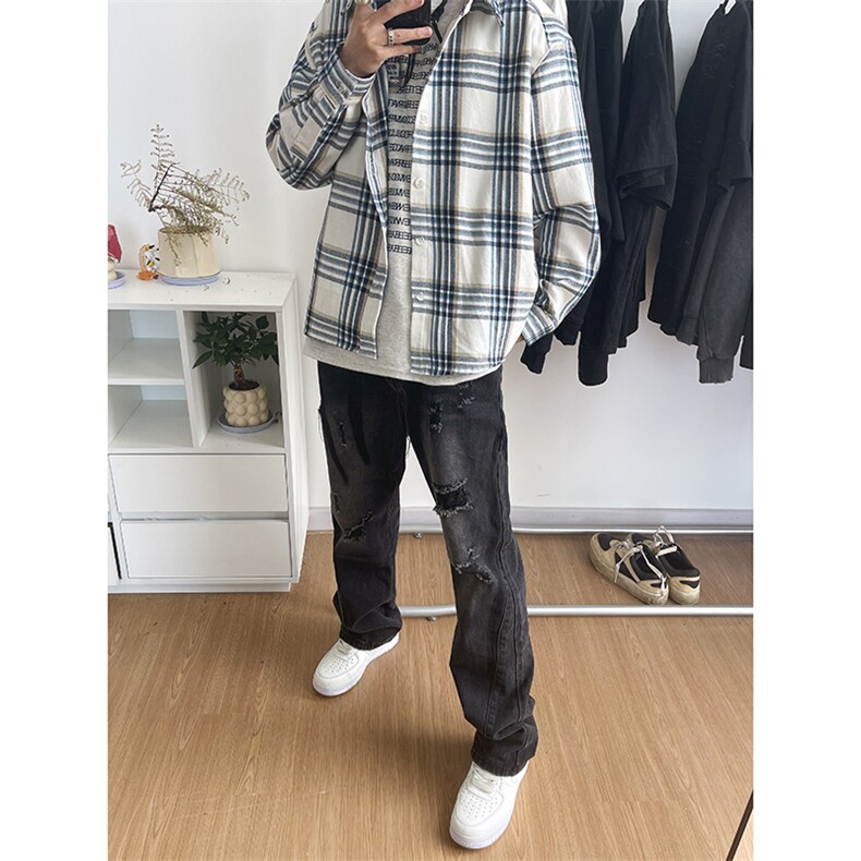 B221美式ins高街小众个性男女破洞牛仔裤LK23001-P65控88,男装牛仔裤,电商B221