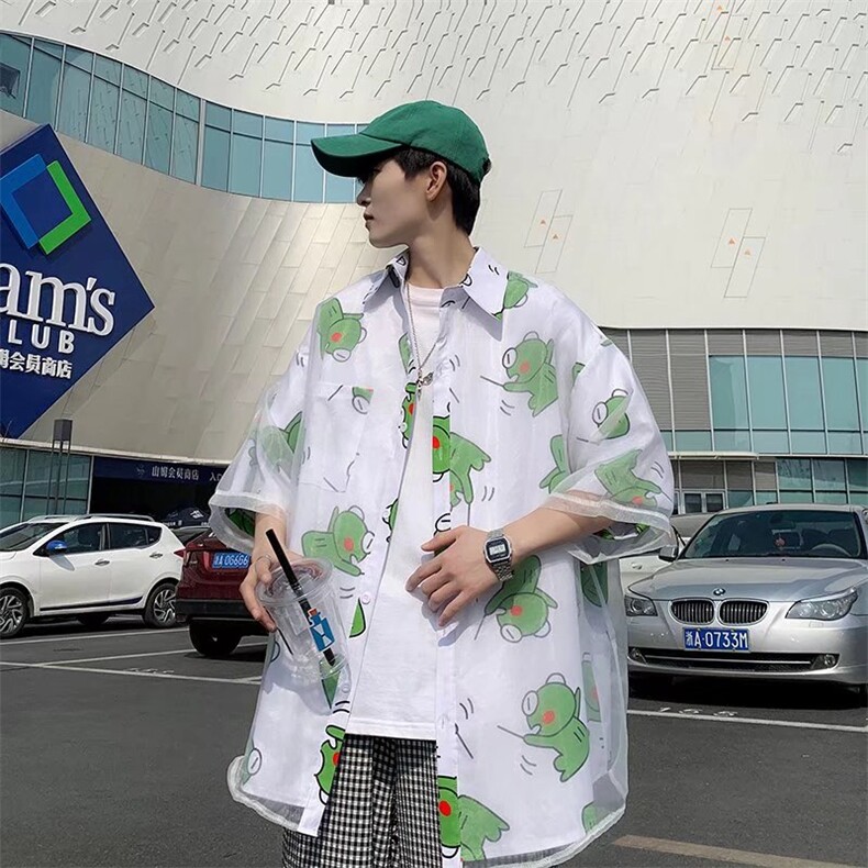短袖衬衫春款男港风潮流冰丝假两件衬衣C1P40,男装衬衫,星座1116-2
