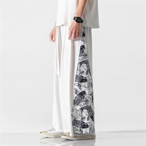 夏汉服坠感阔腿裤风情侣古风仙气宽松仙鹤直筒长裤 K109/P85图片