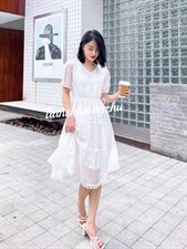 淑女气质收腰显瘦V领A字裙连衣裙，女装连衣裙，天使公主