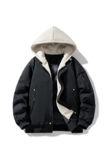 !潮流冬季连帽拉链加绒加厚棉衣情侣撞色棉服外套MY5567-P78，男装棉衣，星座610B-1