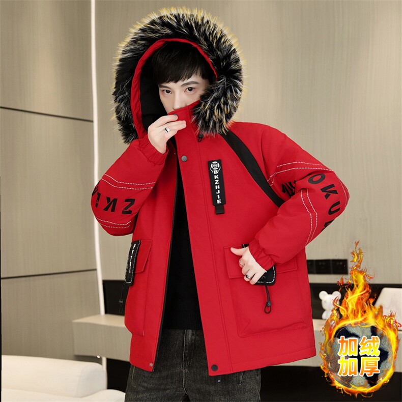 加绒夹克男士外套青年冬季加厚连帽大毛领保暖棉衣男L8757-P98,男装夹克,星座310B-3