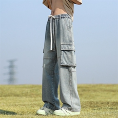 水洗牛仔裤男生潮牌美式工装阔腿长裤运动裤子男-BK809-P55黄泥色，男装牛仔裤，星座307-3(原516-1)