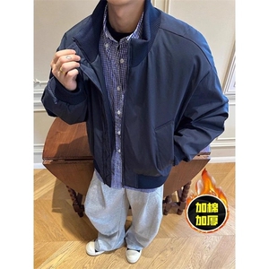 美式藏青色立领飞行夹克棉服男冬季加厚棒球服bomber短款工装外套图片