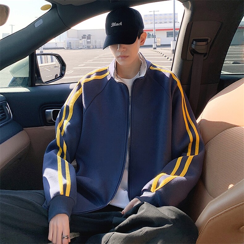 H215条纹开衫卫衣男新款潮牌立领宽松外套ins美式休闲拉链上衣，女装短外套，星座304A