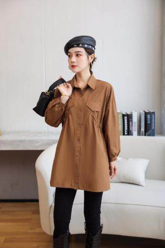 秋季欧版休闲百搭衬衫女中长款，女装衬衫，起奢