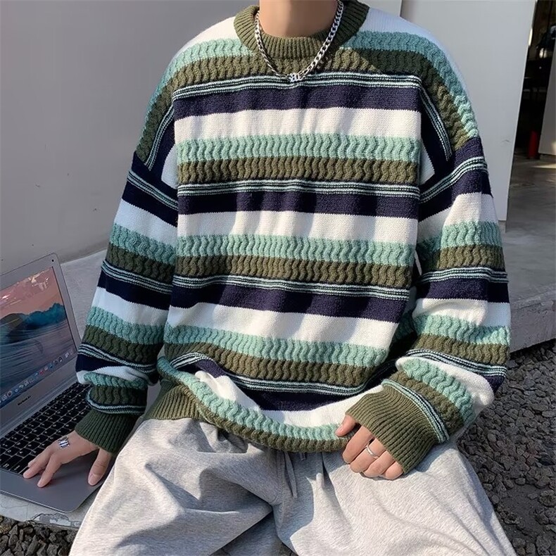 美式街头设计感圆领毛衣男慵懒风休闲针织衫MY9204P48图片
