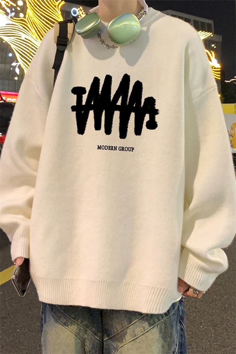 港风23新款冬季时尚百搭宽松字母印花毛衣TPM6849特批P40控68,男装针织衫/毛衣,电商A268A