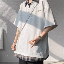 2026美式复古假两件刺绣POLO短袖男女潮流休闲情侣半袖上衣，男装T恤，星座715-4