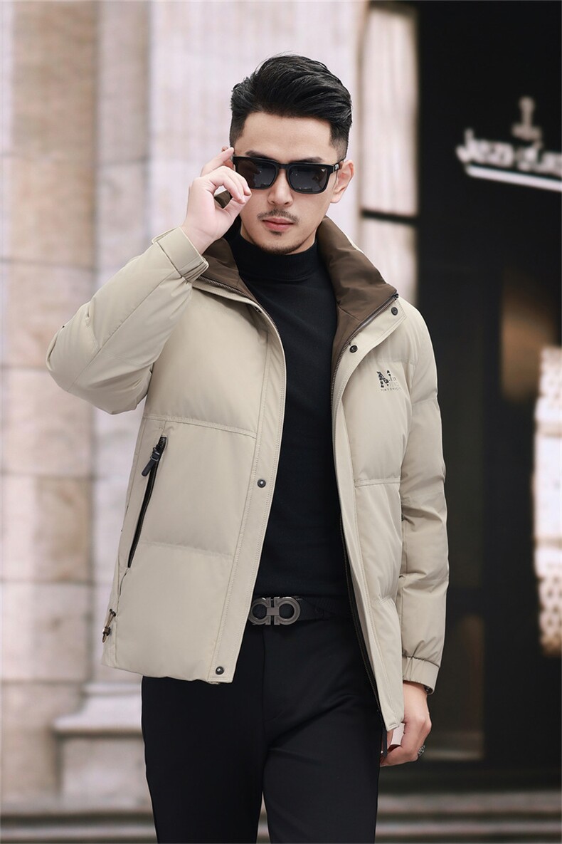 新款新标90绒中年羽绒服外套男士秋冬拆卸帽时尚休闲羽绒服夹克,男装夹克,钱塘723