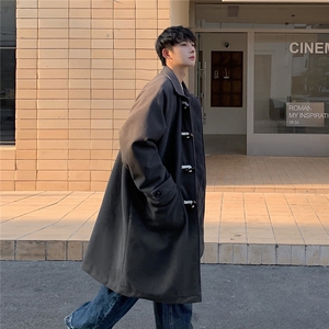 1港风牛角扣加棉呢大衣可拆卸帽大码M-5XL外套男FY8716P138控188图片