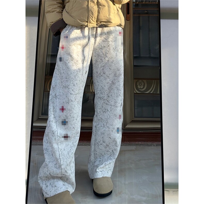 春装高品质扎染刺绣工艺弯刀卫裤男重磅复古垂感休闲运动裤阔腿裤图片